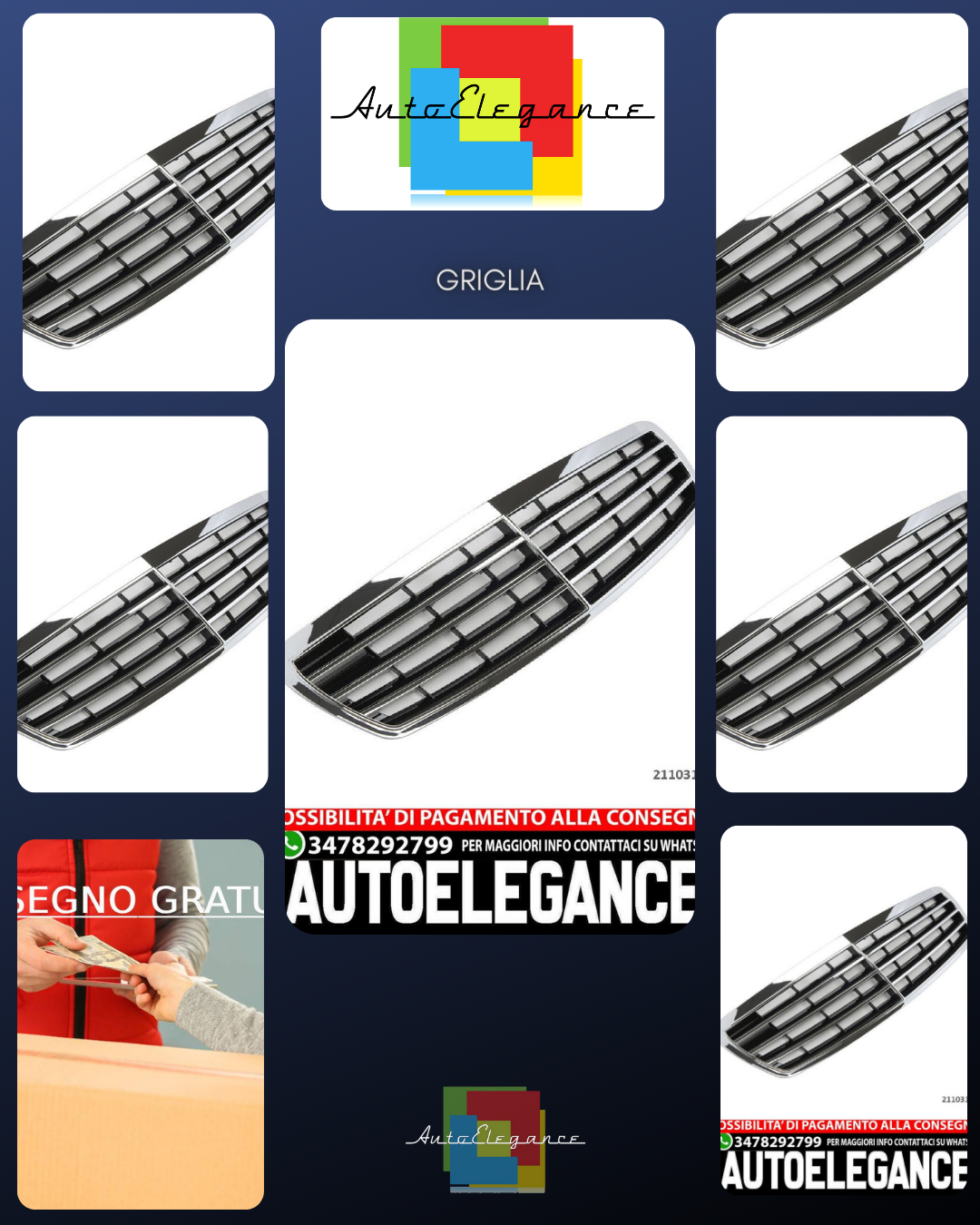 GRIGLIA RADIATORE SPORTIVA NERA CROMATA ADATTA PER MERCEDES W211 CLASSE E