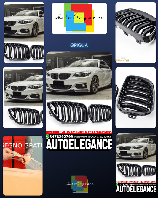 SUITABLE FOR BMW 2 SERIES F22 F23 F87 RADIATOR GRILLE DOUBLE STRIPE GLOSS BLACK