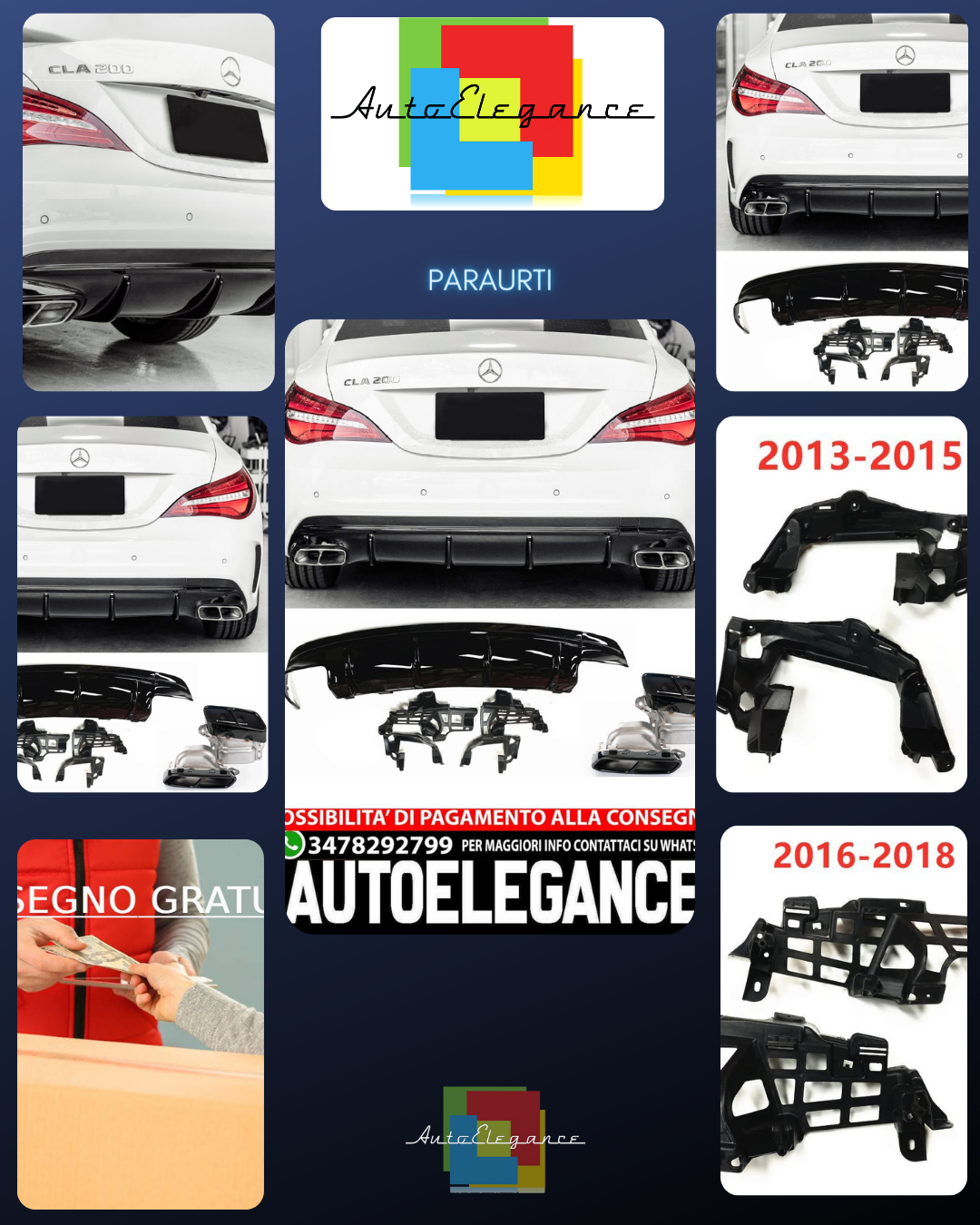For Mercedes CLA-C117 Diffuser + Bumper Exhaust (BLACK) CLA45 AMG 