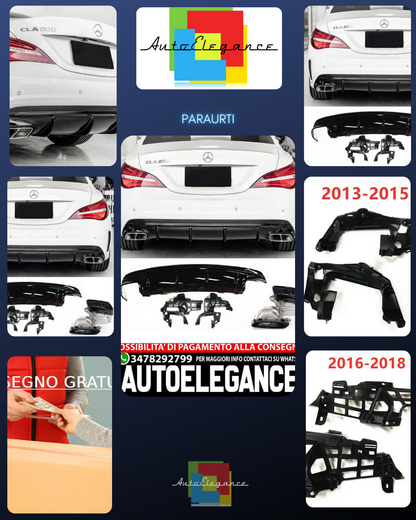 For Mercedes CLA-C117 Diffuser + Bumper Exhaust (BLACK) CLA45 AMG 