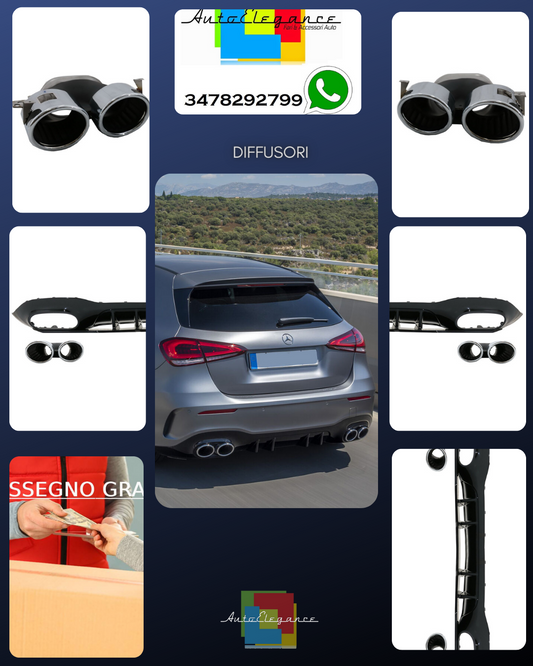 Diffusore paraurti posteriore per Mercedes A W177 Hatchback 2018+ Cromo Scarico