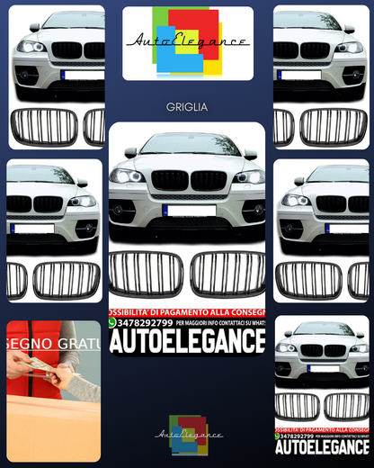 GRIGLIA RADIATORE SPORTIVA ADATTA PER BMW X5 X6 E70-E71 DOPPIA BARRA NERA