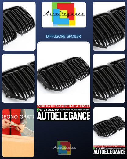 ADATTO PER BMW X7 G07 GRIGLIA DEL RADIATORE DOPPIA STAFFA NERA LUCIDA