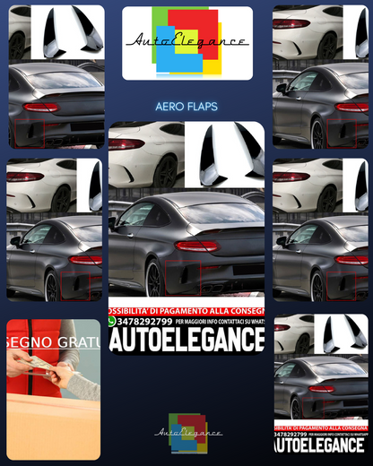 ADATTO PER MERCEDES C205 A205 AMG OTTICA FLICS AERO FLAPS NERO