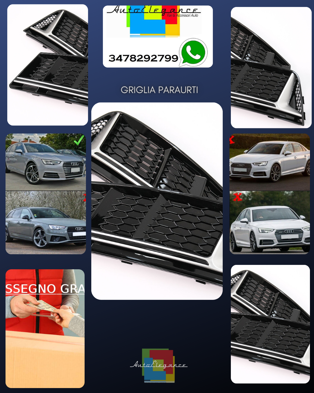 Bumper Grilles Covers Side for Audi A4 B9 2016-2018 RS4 Look Silver 
