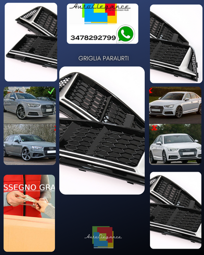 Bumper Grilles Covers Side for Audi A4 B9 2016-2018 RS4 Look Silver 