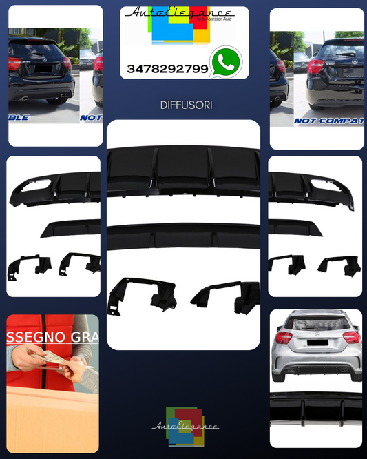 Diffusore posteriore nero per MERCEDES Classe A W176 Facelift 2012-2018 A45 Look