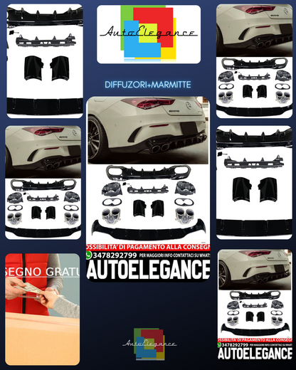 Diffusore spoiler posteriore + marmitte (CROMATO) in LOOK SPORTIVO per Mercedes
