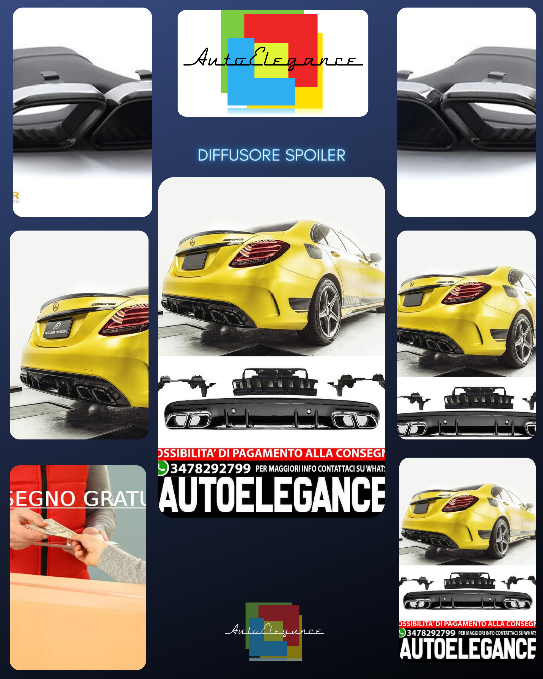 Diffusore spoiler posteriore + terminali di scarico (NERO) in C63 AMG LOOK