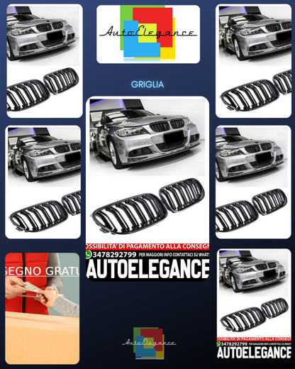 SUITABLE FOR BMW E90 E91 FROM 08 SPORT RADIATOR GRILLE DOUBLE BRIDGE GLOSS BLACK 