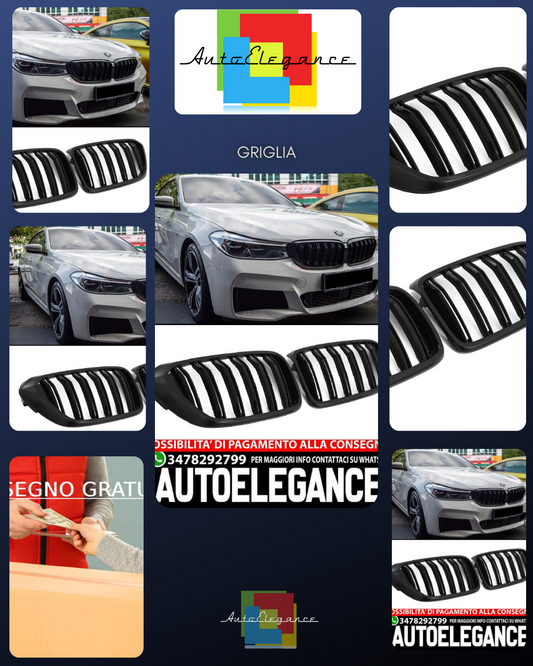 SUITABLE FOR BMW 6 SERIES G32 GRAN TURISMO SPORT GRILL DOUBLE BRACKET GLOSS BLACK 