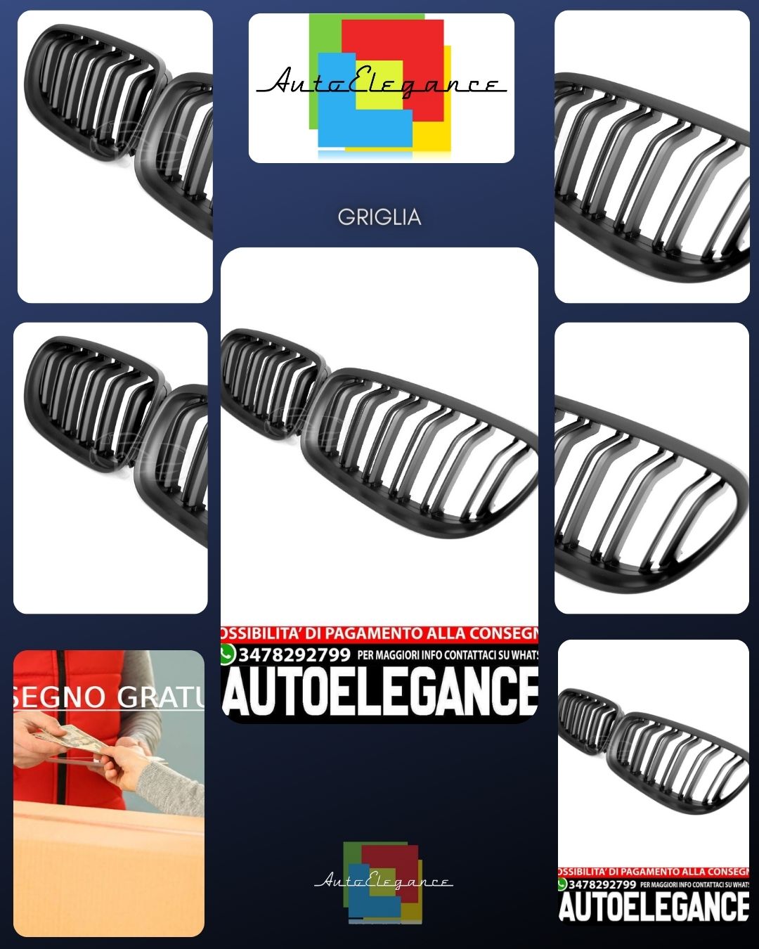 GRIGLIA RADIATORE ADATTA PER BMW SERIE 3 E90 E91 DOPPIA BARRA NERO OPACO