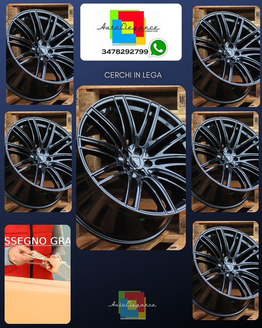 ADATTO PER Porsche Macan 21 inch 5X112 9J ET26 + 10J ET19 Multi Raggi Nero Ruote