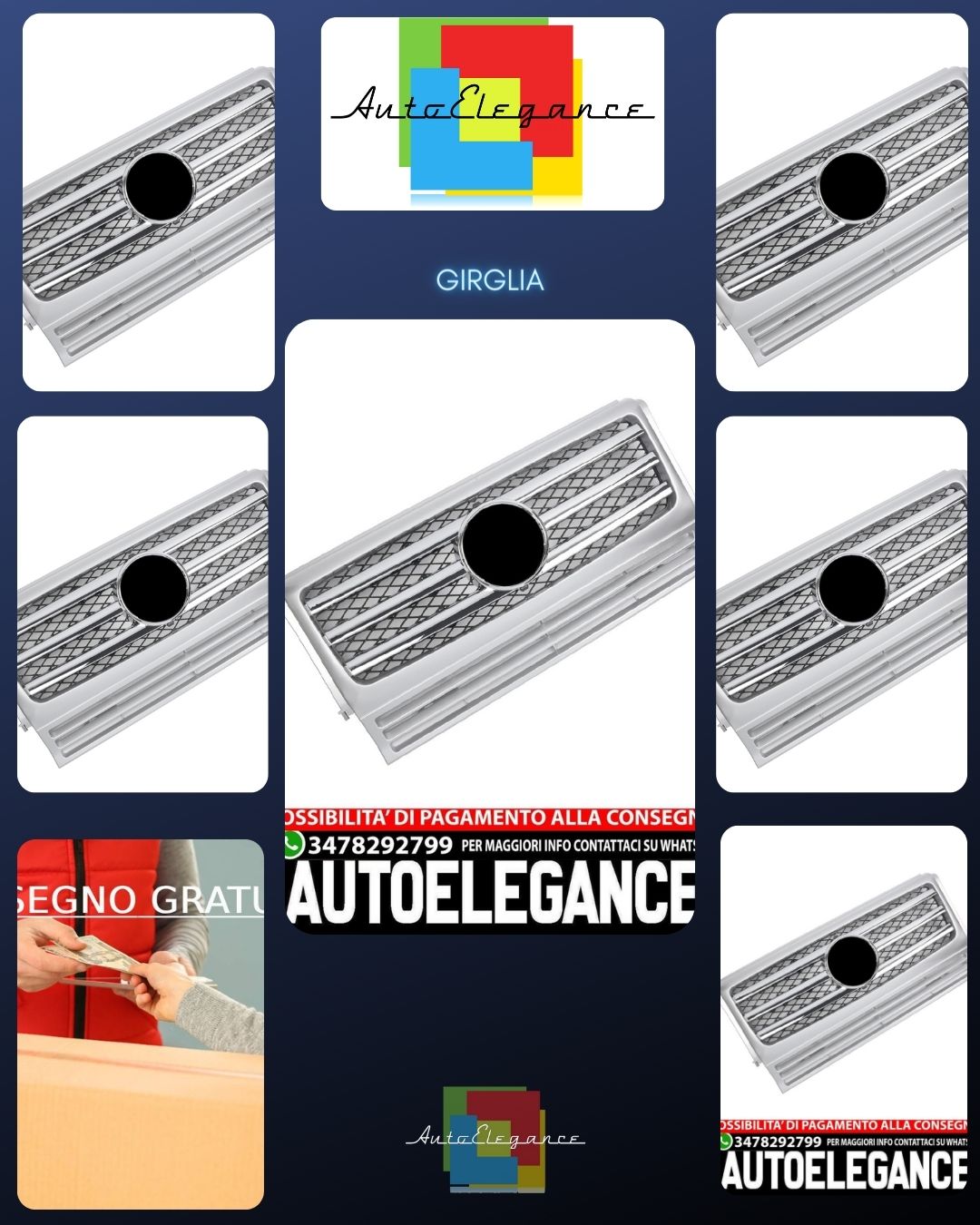 Griglia personalizzata per Mercedes W463 Classe G 1990-2018 Argento + Cromo