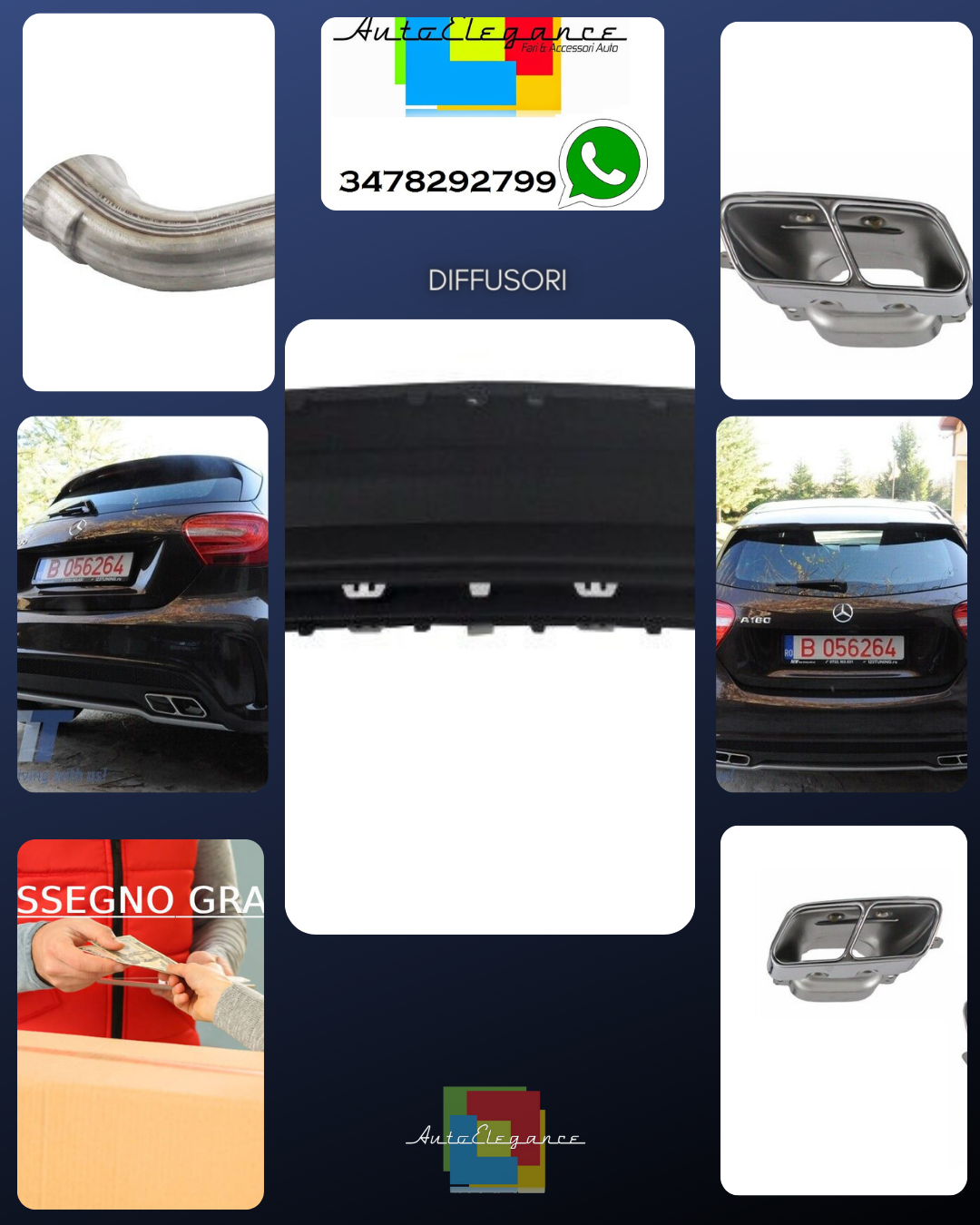 Diffusore Punte Scarico Posteriore Per Mercedes W176 12-18 A-Class Sport Pack