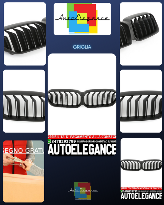 ADATTO PER BMW SERIE 5 G30 G31 LCI SPORT GRIGLIA RADIATORE DOPPIA STAFFA NERO