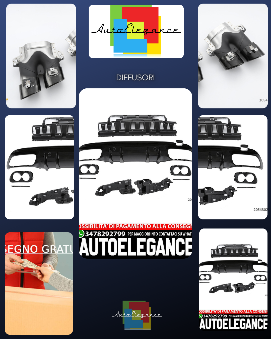 Diffusore spoiler posteriore + marmitte (CROMATO) in LOOK SPORTIVO per Mercedes