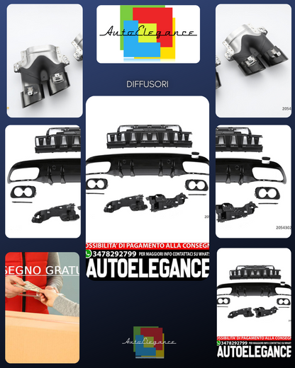 Diffusore spoiler posteriore + marmitte (CROMATO) in LOOK SPORTIVO per Mercedes