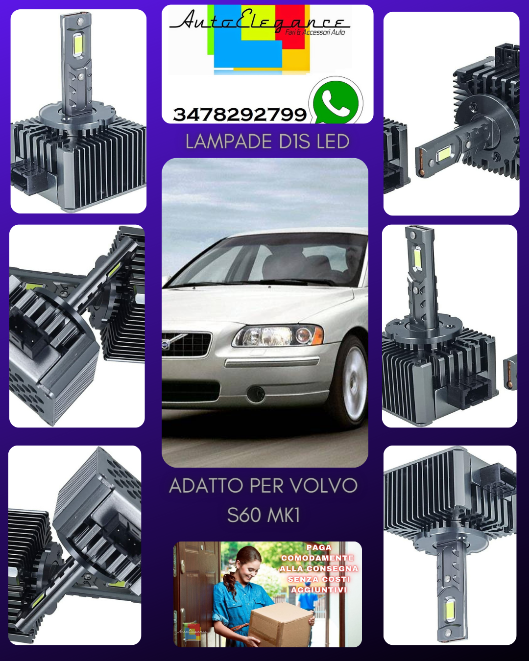 COPPIA LAMPADE D1S LED DA XENON A LED PER VOLVO S60 MK1 CON LUCI DI SVOLTA 6000K