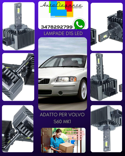 COPPIA LAMPADE D1S LED DA XENON A LED PER VOLVO S60 MK1 CON LUCI DI SVOLTA 6000K
