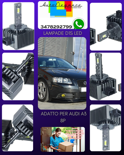 COPPIA LAMPADE D1S LED DA XENON A LED PER AUDI A3 8P FINO AL 05/2008 6000K