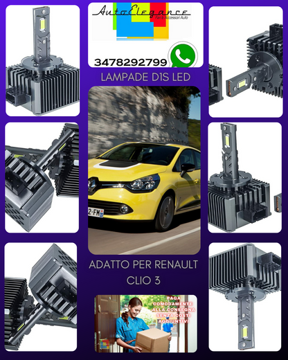 COPPIA LAMPADE D1S LED DA XENON A LED PER RENAULT CLIO 3 6000K BIANCO CANBUS
