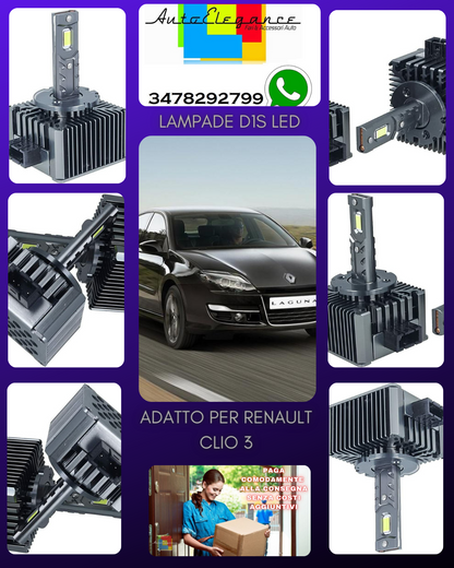 COPPIA LAMPADE D1S LED DA XENON A LED PER RENAULT LAGUNA 3 6000K BIANCO CANBUS