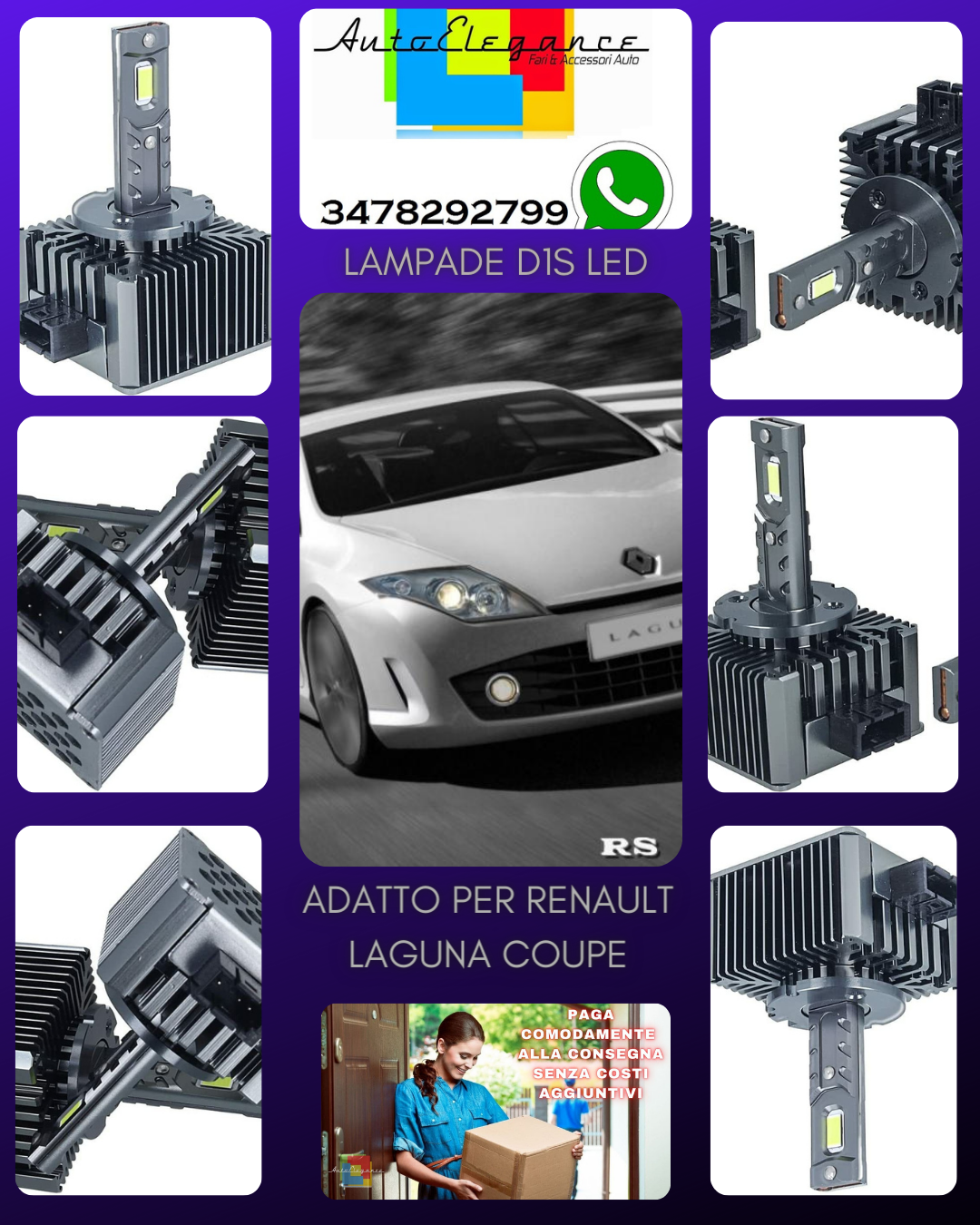 COPPIA LAMPADE D1S LED DA XENON A LED PER RENAULT LAGUNA COUPE' 6000K CANBUS