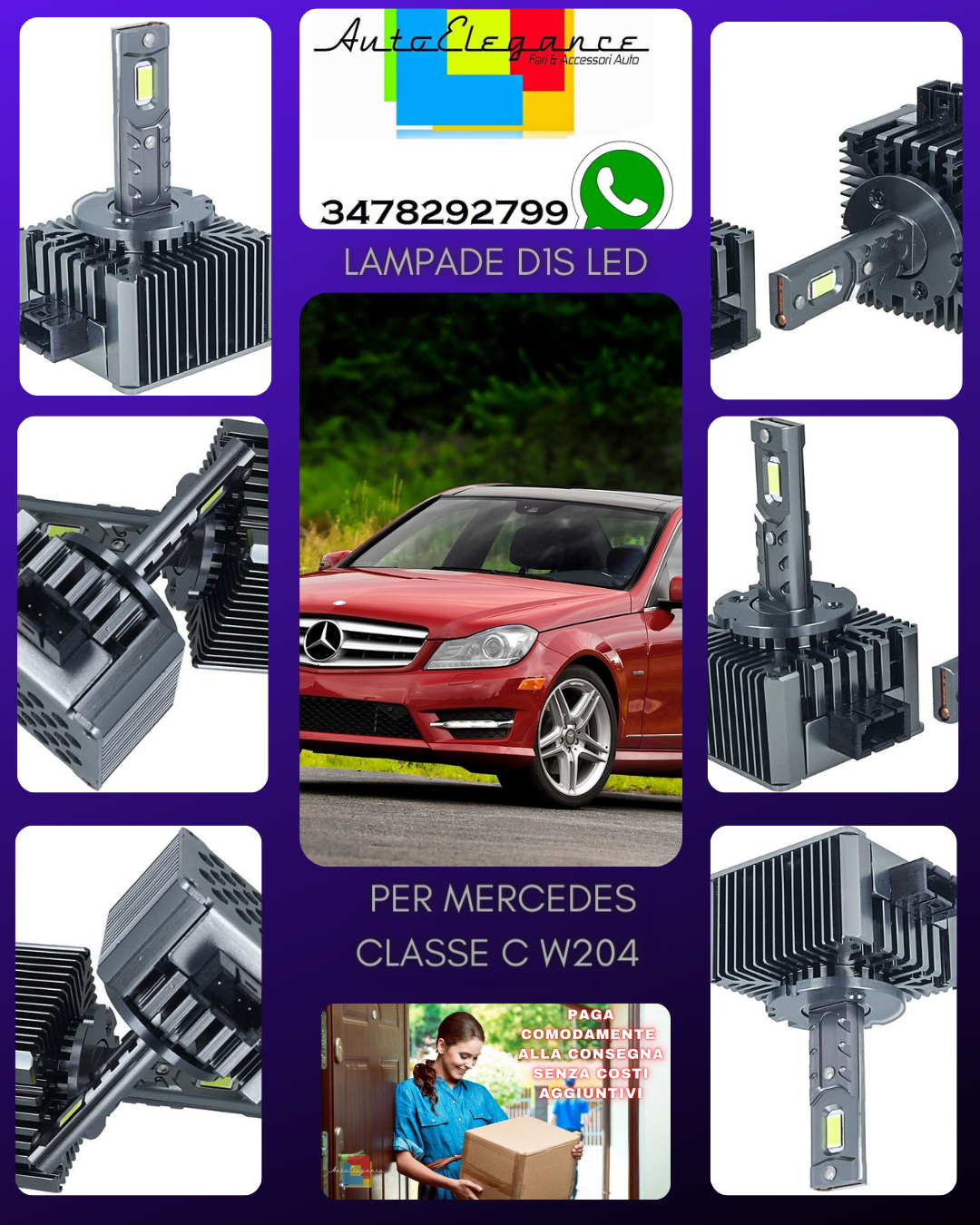 COPPIA LAMPADE D1S LED DA XENON A LED PER MERCEDES CLASSE C W204 RESTYLING 6000K