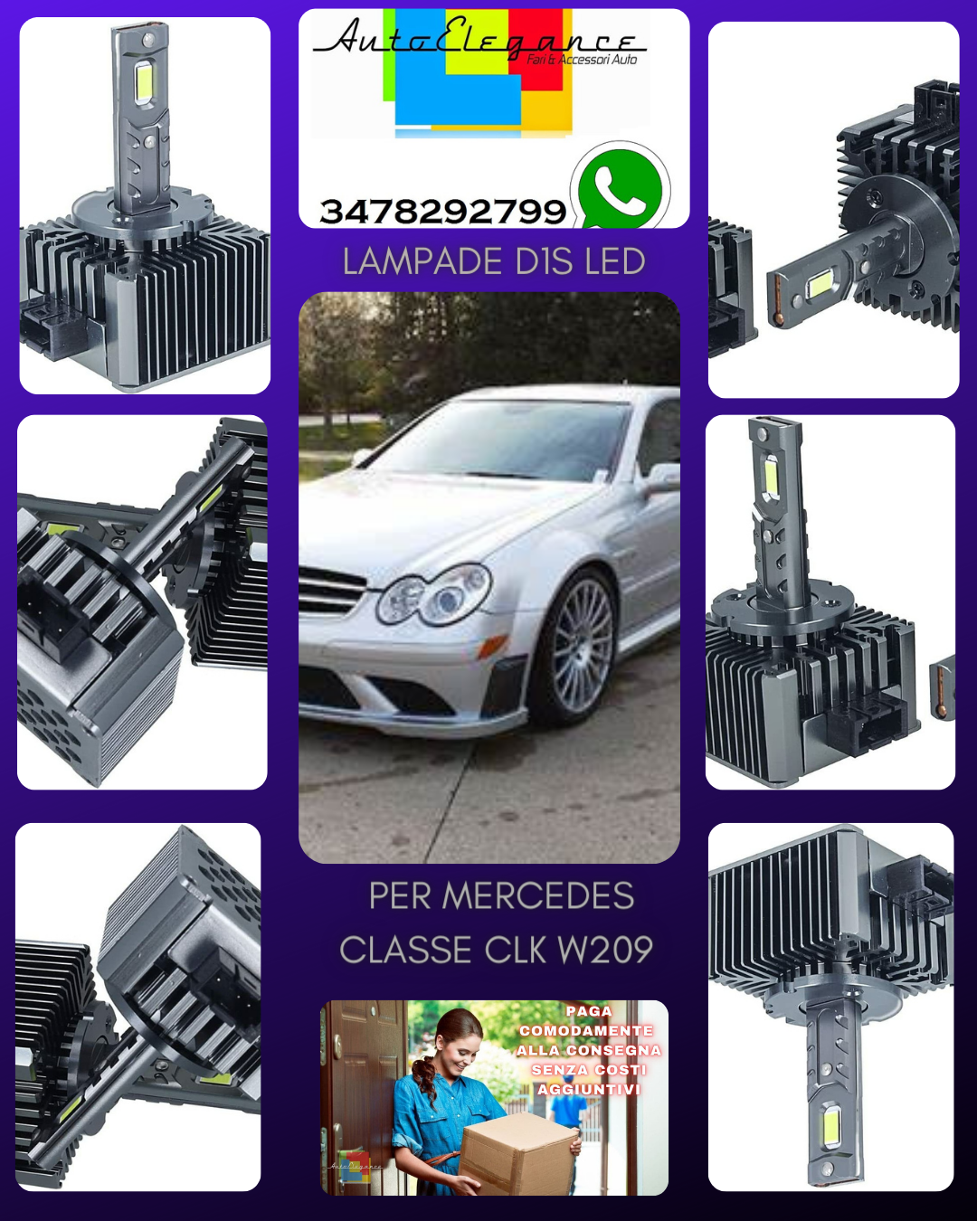 COPPIA D1S LED DA XENON A LED PER MERCEDES CLASSE CLK W209 CON LUCI DI SVOLTA