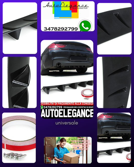Diffusore posteriore universale per paraurti posteriore con 5 alette carbon look