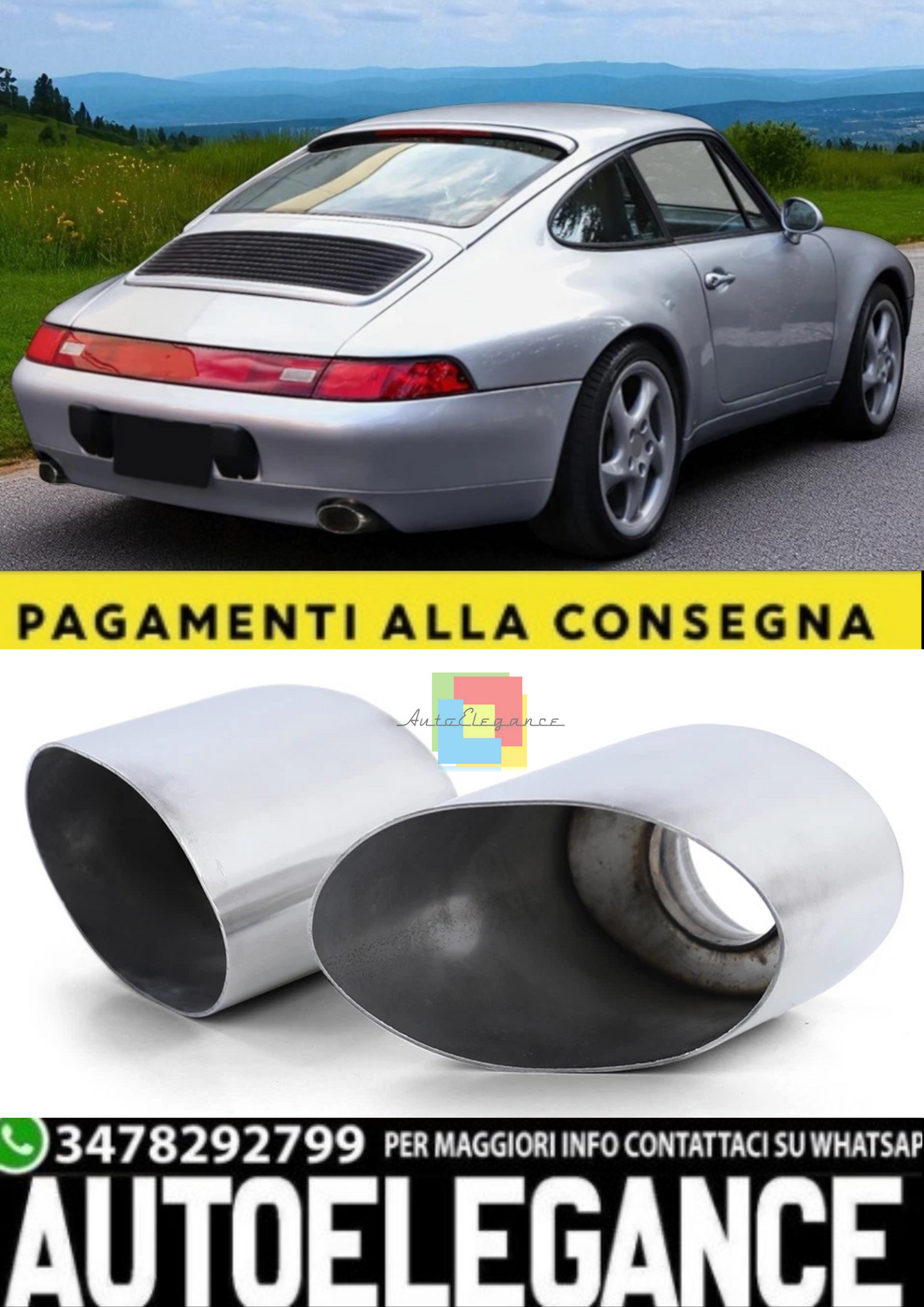 💫Terminali di Scarico Acciaio Inox Lucidati per Porsche 911 993 3.6 200kW 💫