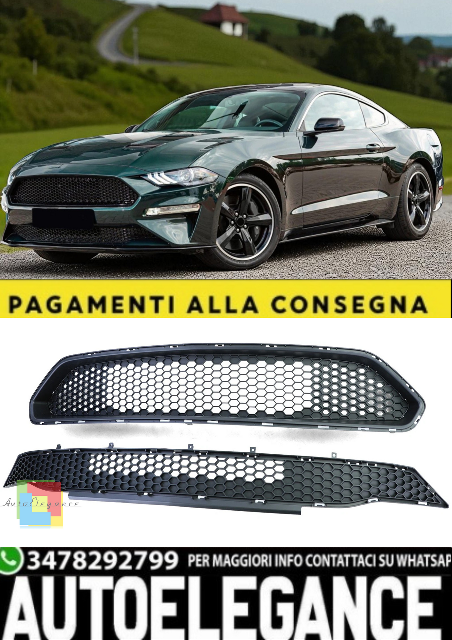 💫Set Griglia Bullitt Style Superiore + Inferiore per Ford Mustang 6 Facelift 💫