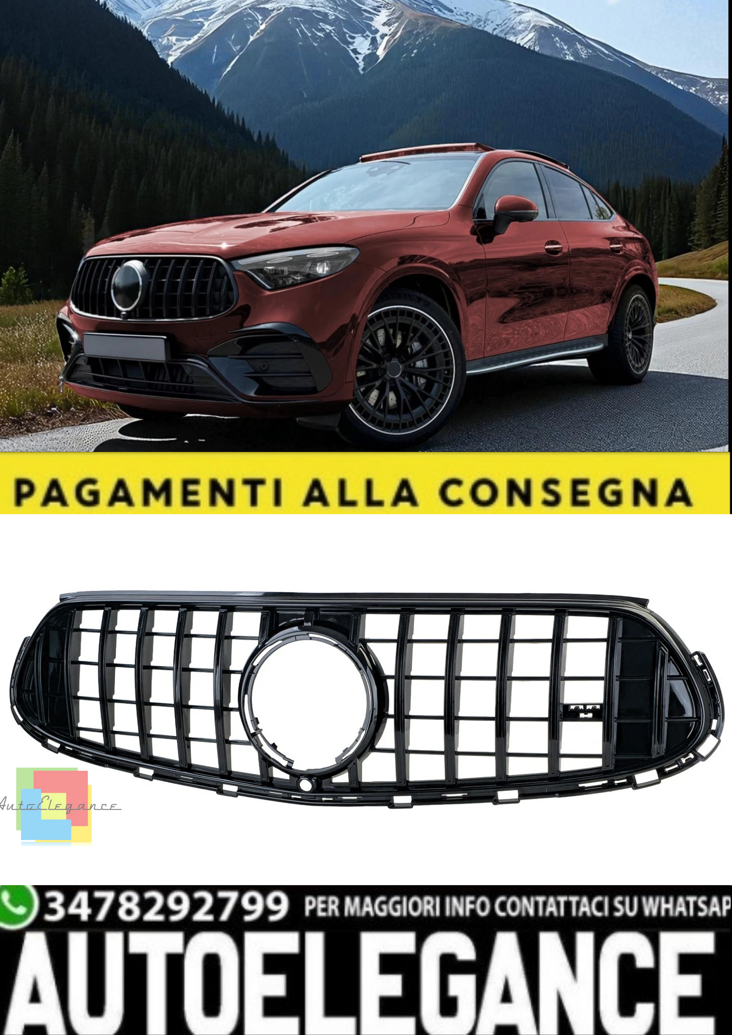 🎀Calandra Sportiva Nera Lucida per Mercedes GLC X254 / Coupé C254 dal 2022🎀