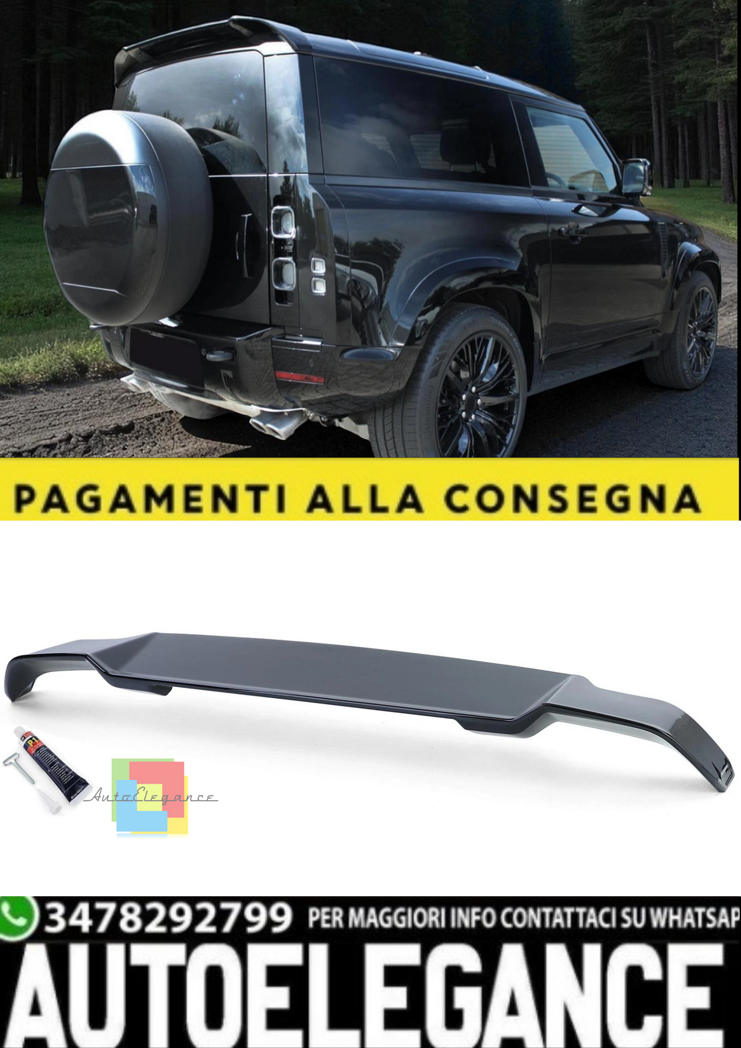 🎀Spoiler Tetto Posteriore Lip Nero Lucido per Land Rover Defender L663 90/110🎀