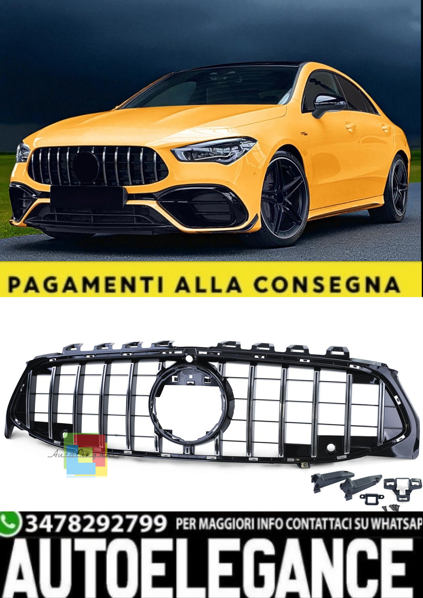 🎀Griglia Sport Cromo Nero Lucido per Mercedes CLA C118 X118 dal 2019🎀