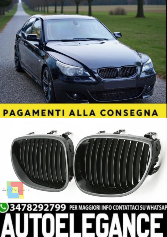 🎀Griglia Sportiva Nero Lucido a Barra Singola per BMW Serie 5 E60 E61🎀