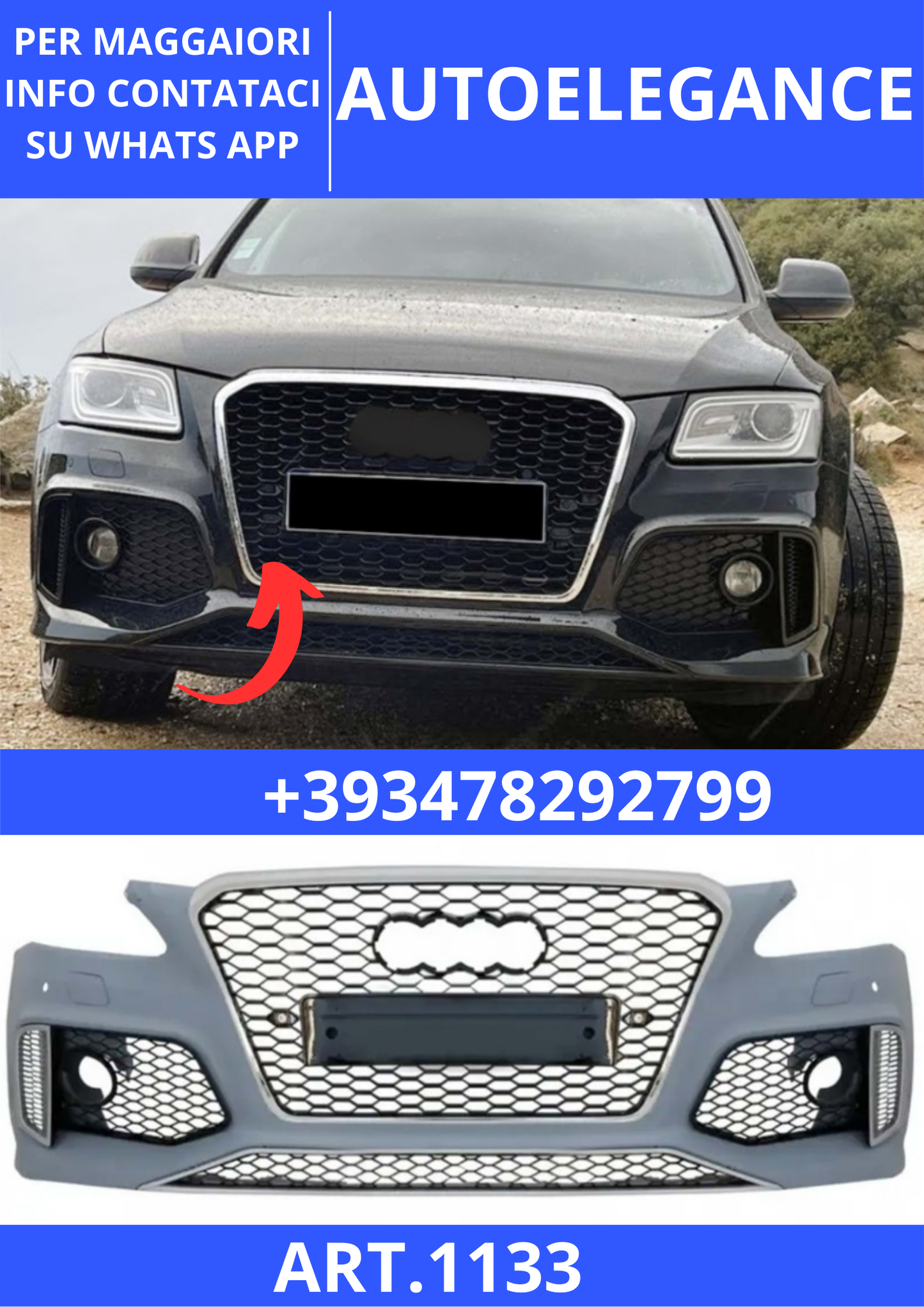 💫ART. 1133 PARAURTI ANTERIORE Q5 8R SUV 2012-2016 LOOK RSQ5💫