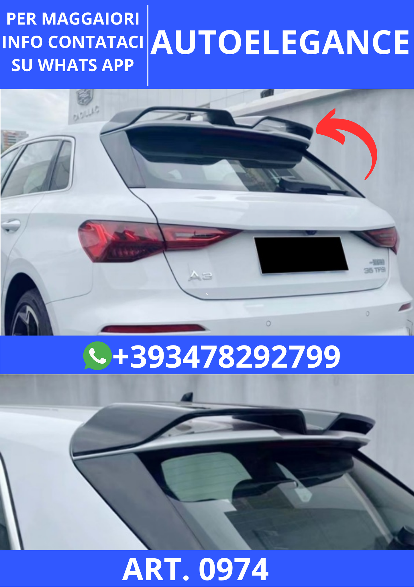 💫ART. 0974 SPOILER A3 8Y 2020-2024 LOOK OETTINGER NERO LUCIDO💫