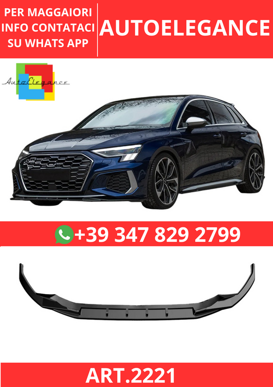 💫ART.2221 SPLITTER A3 8Y 2020-2024 SLINE S3 ( Sedan / Sportback ) NERO LUCIDO💫