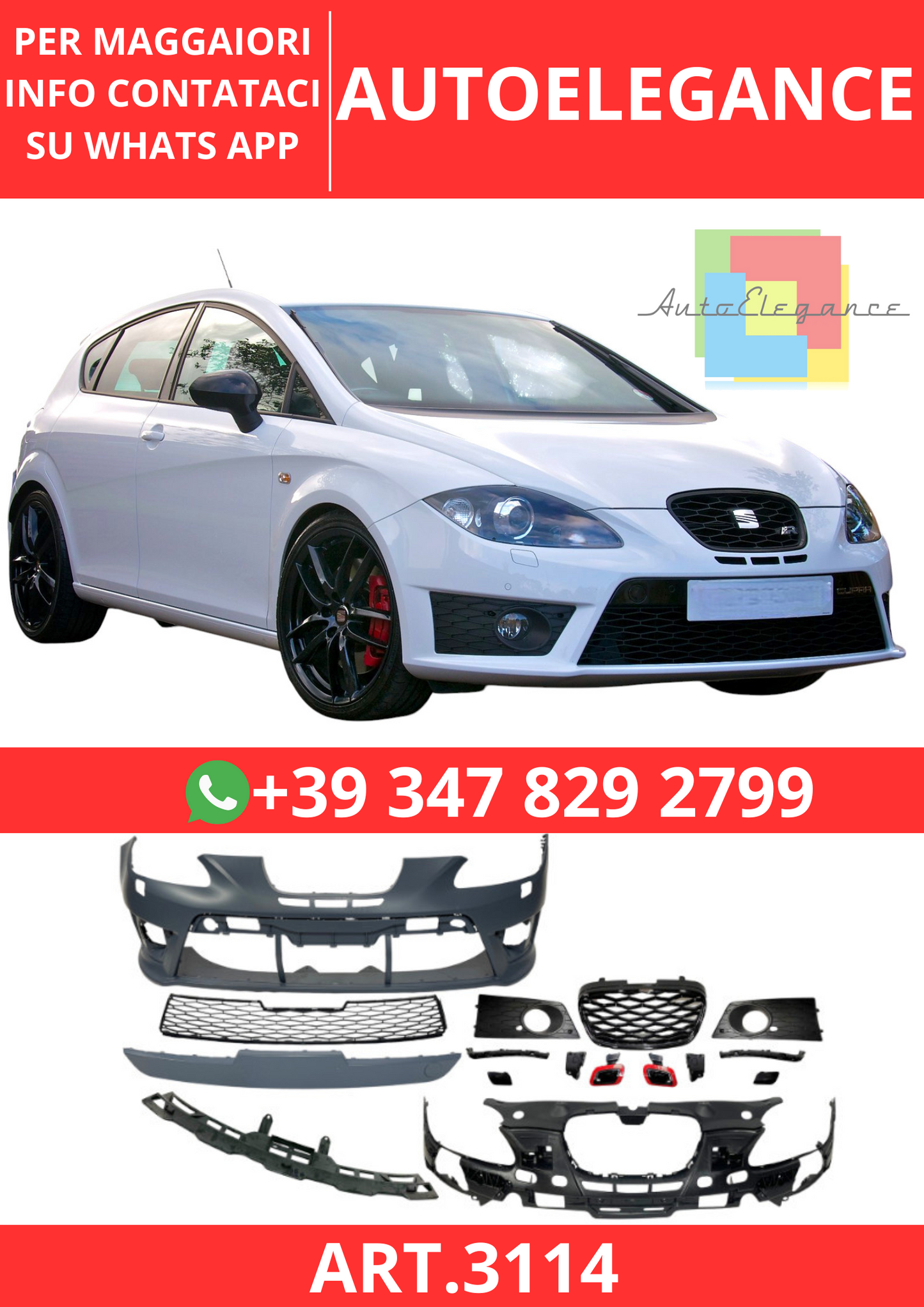 💫ART.3114 Paraurti Anteriore Seat Leon 2010-2013 Look Cupra💫