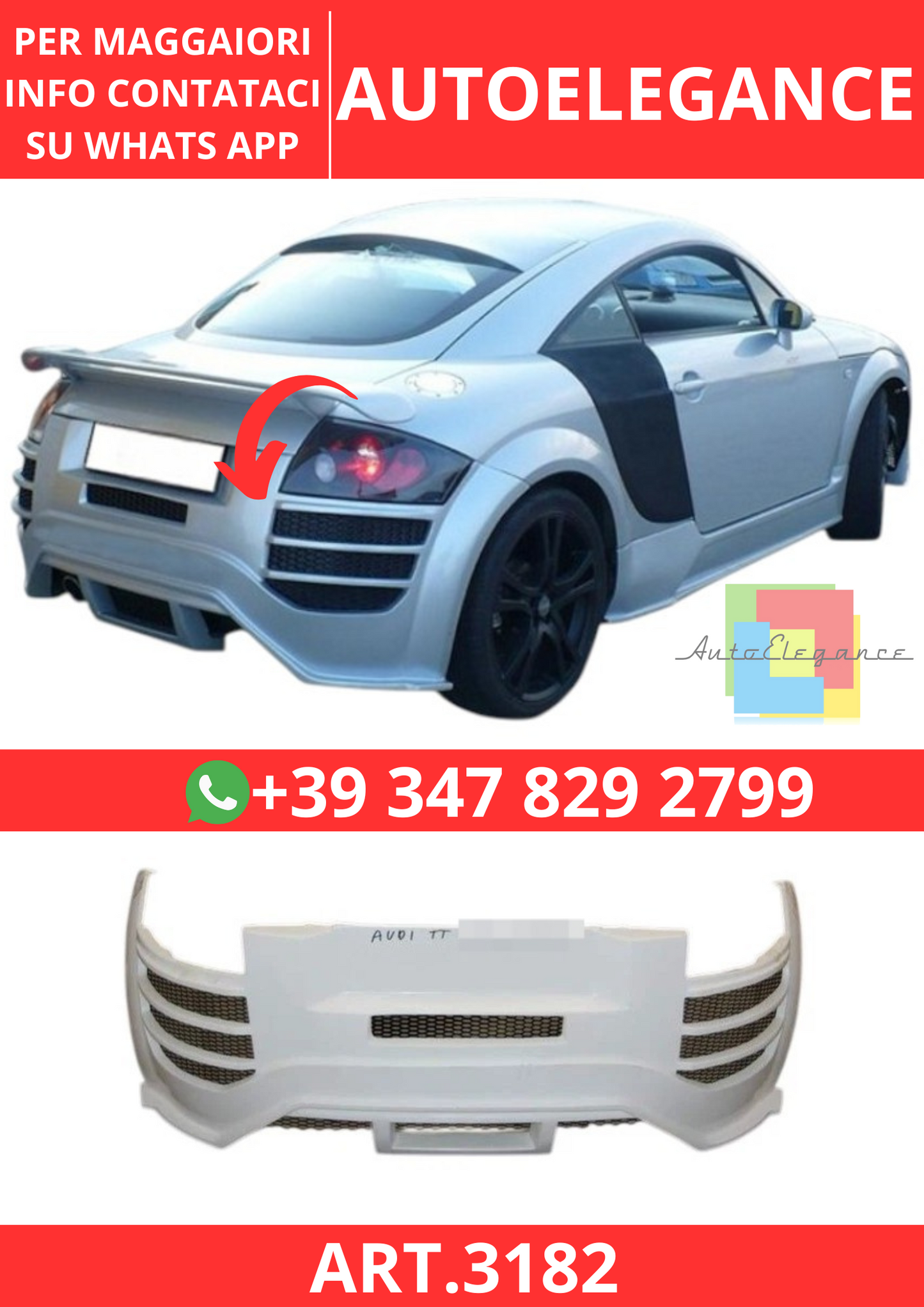 💫ART.3182 Paraurti Posteriore Audi TT 98-05 8N Tipo R8💫