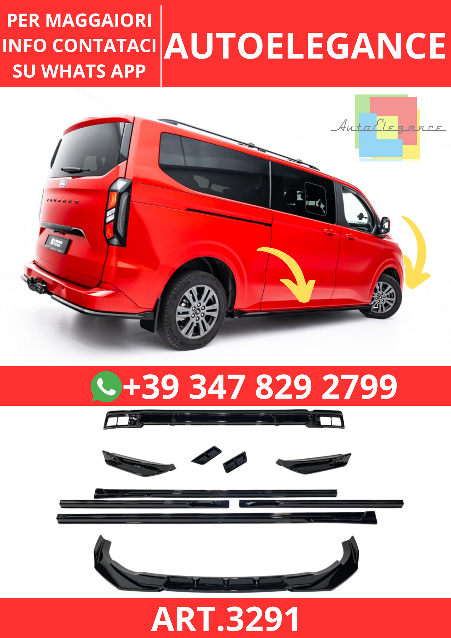 💫ART.3291 Bodykit Ford Transit / Toureo Custom MK2 2023+ Nero lucido💫