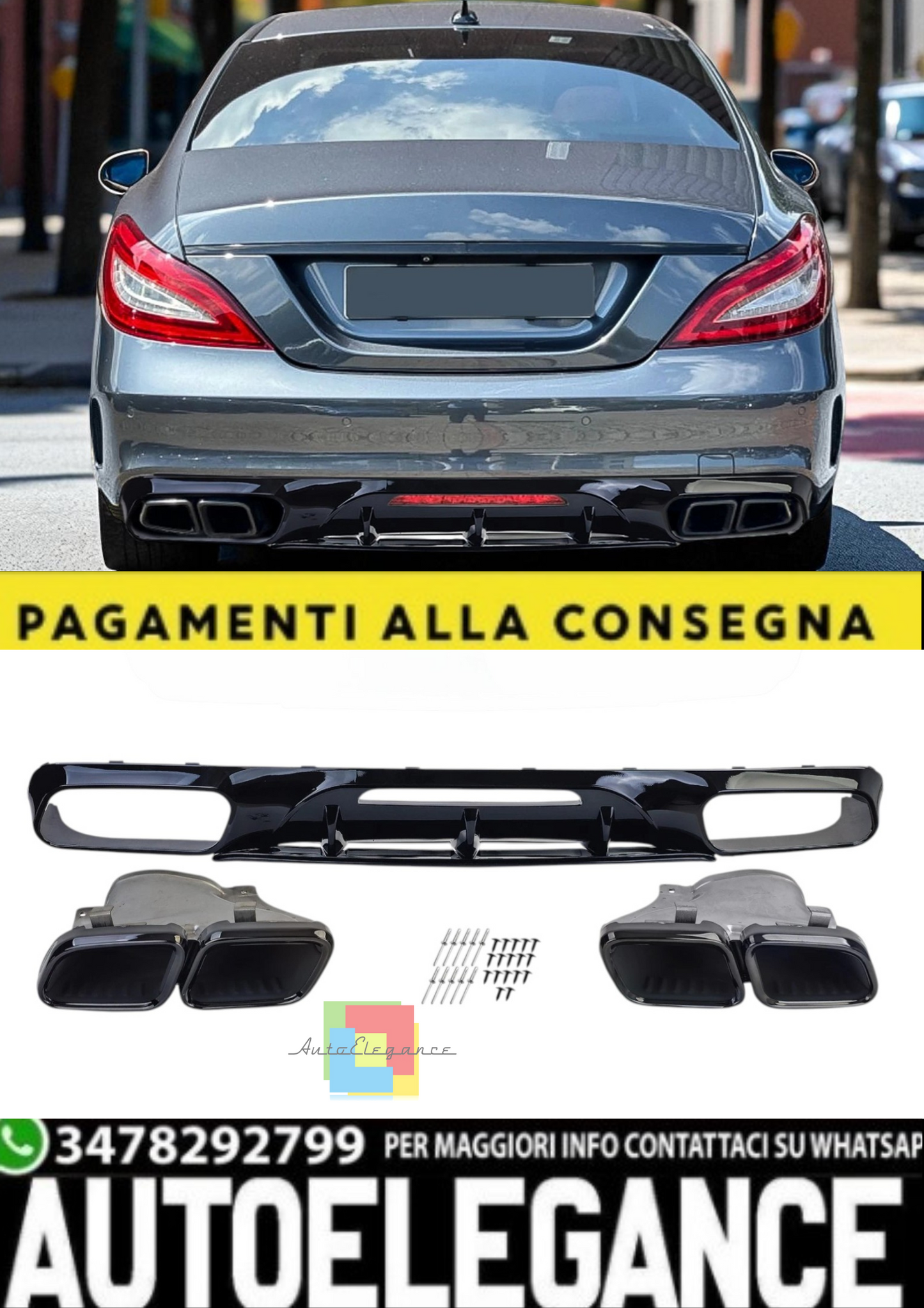 💫Diffusore Posteriore Sportivo + Terminali di Scarico–adatto con Mercedes CLS💫