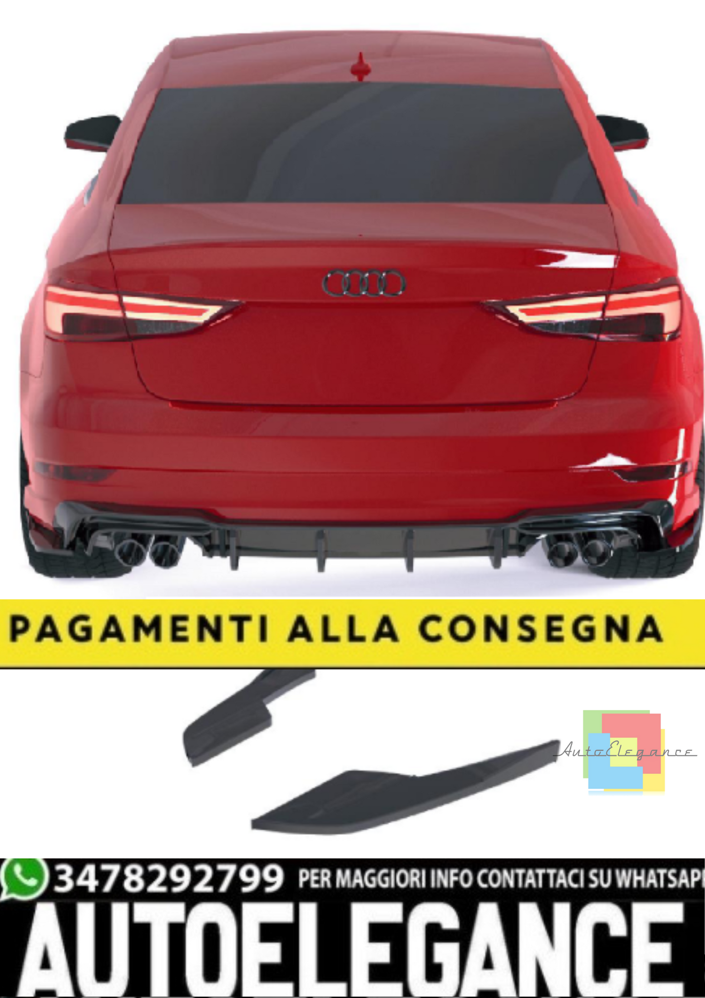 💫Splitter Posteriori Laterali (2 Pezzi) per Audi S3 Sedan 8V Facelift 💫