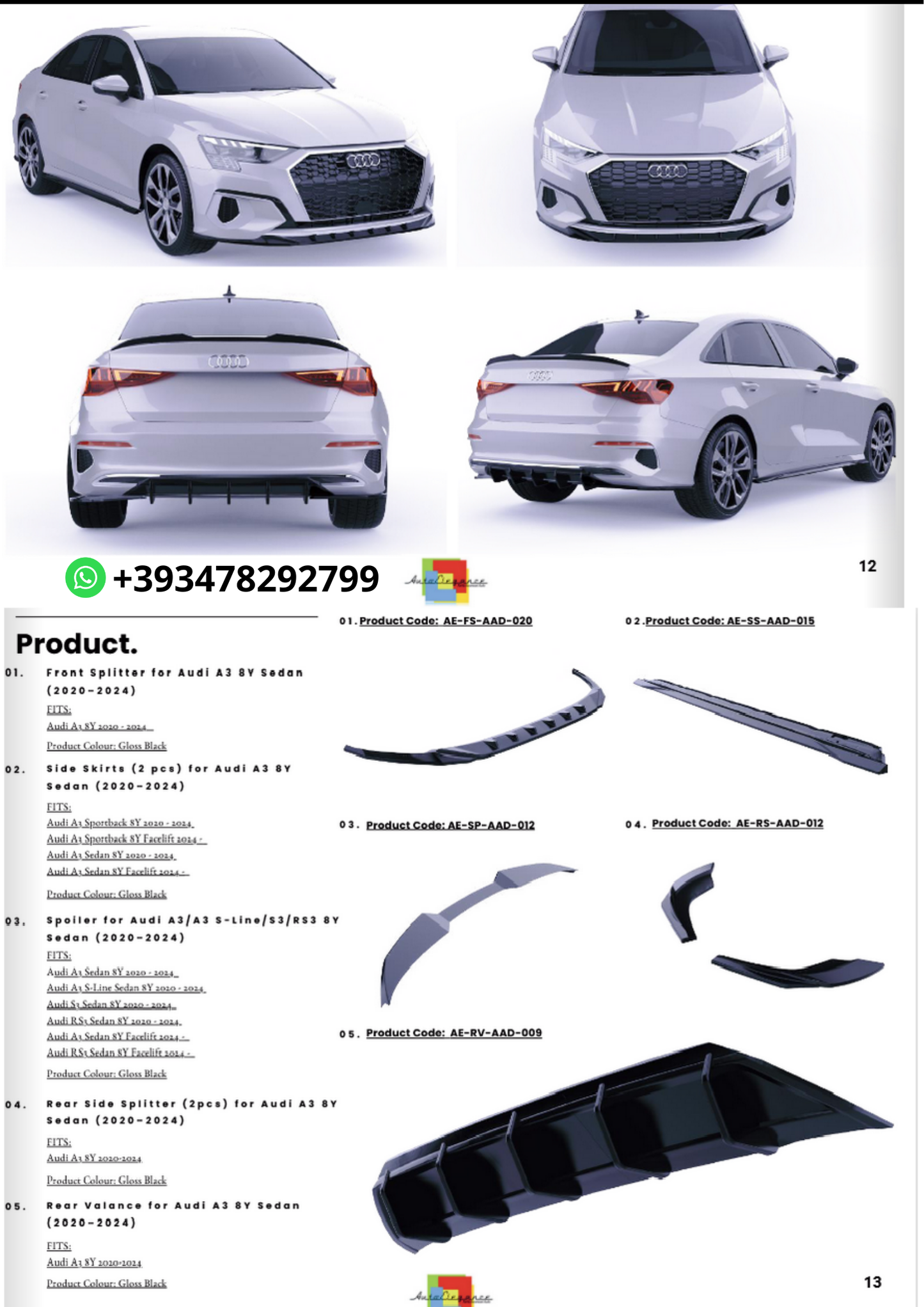 💫Bodykitt adatto per Audi A3 8Y SEDAN / SPORTBACK PRE FACELIFT 2020-2024💫