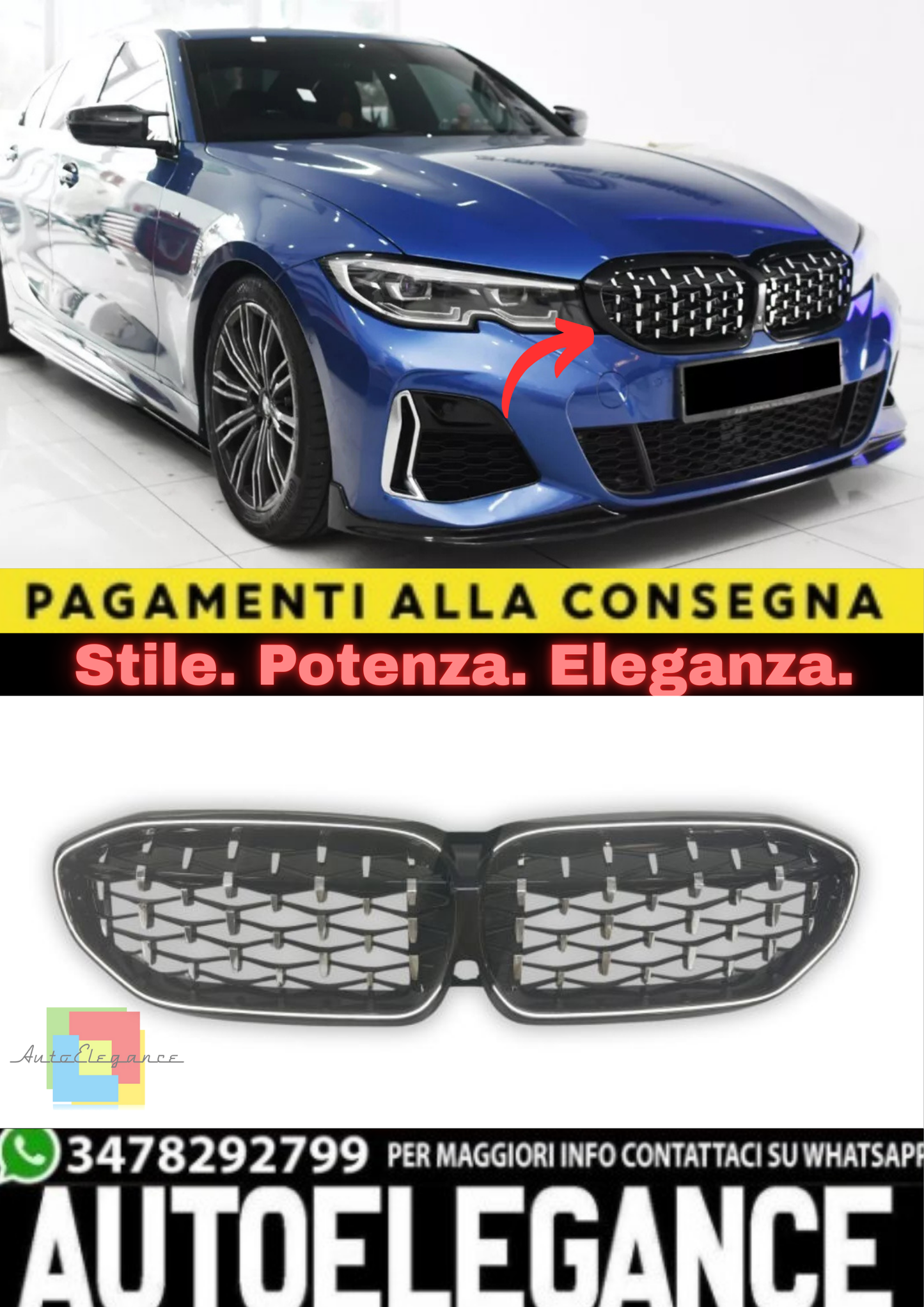 🔥Griglia Radiatore Diamante – BMW Serie 3 G20 / G21 Pre-LCI🔥