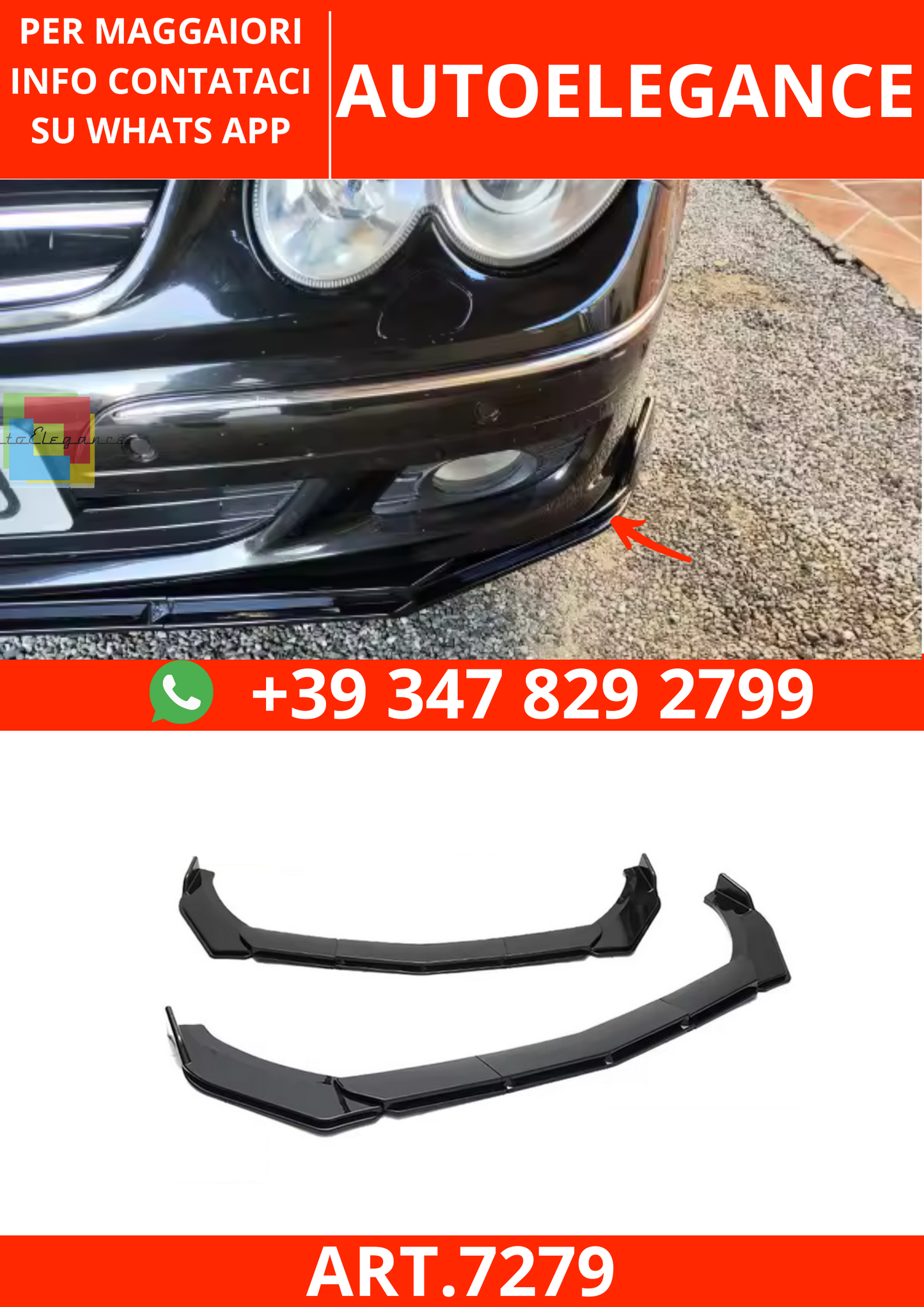 💫ART.7279 5 pezzi Splitter Anteriore in ABS per M.Benz Classe C 2007+💫