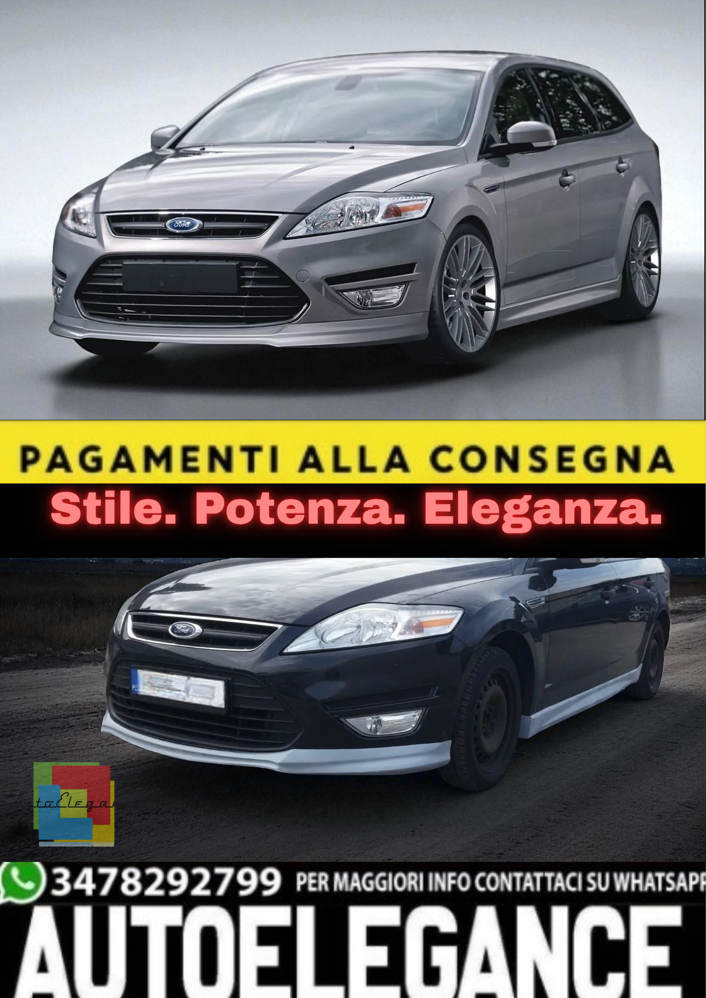 💫 Labbro Anteriore / Attacco Spoiler Frontale per Ford Mondeo Mk4 Restyling💫