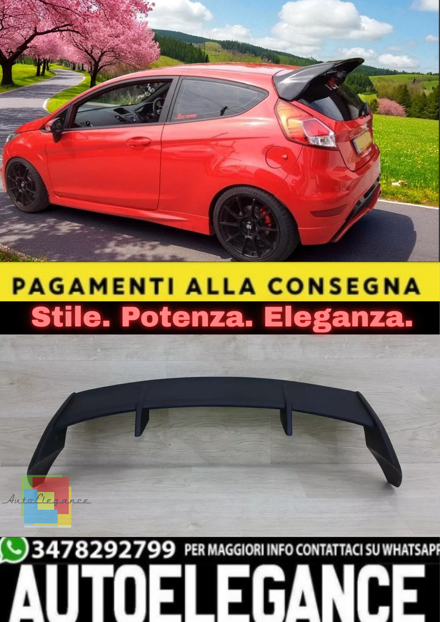 💫Spoiler Tetto Posteriore in ABS per Ford Fiesta MK7 (2008–2017) - Sportivo💫